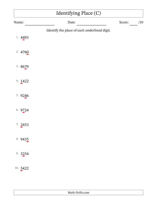 The SI Format Identifying Place from Ones to Thousands (C) Math Worksheet