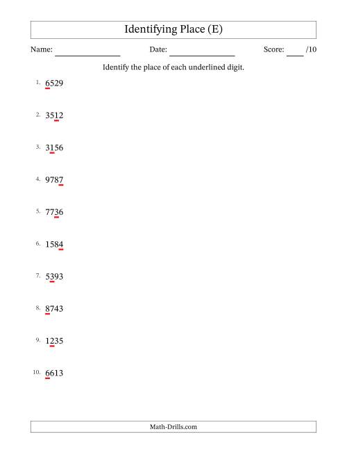 The SI Format Identifying Place from Ones to Thousands (E) Math Worksheet