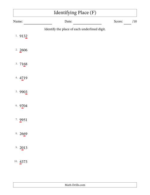 The SI Format Identifying Place from Ones to Thousands (F) Math Worksheet