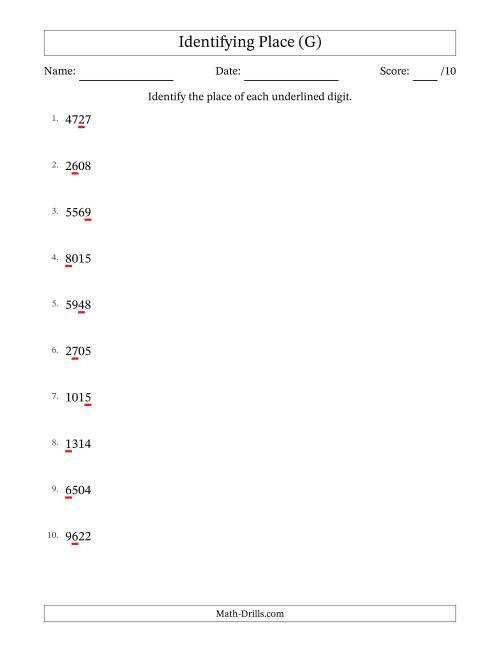 The SI Format Identifying Place from Ones to Thousands (G) Math Worksheet