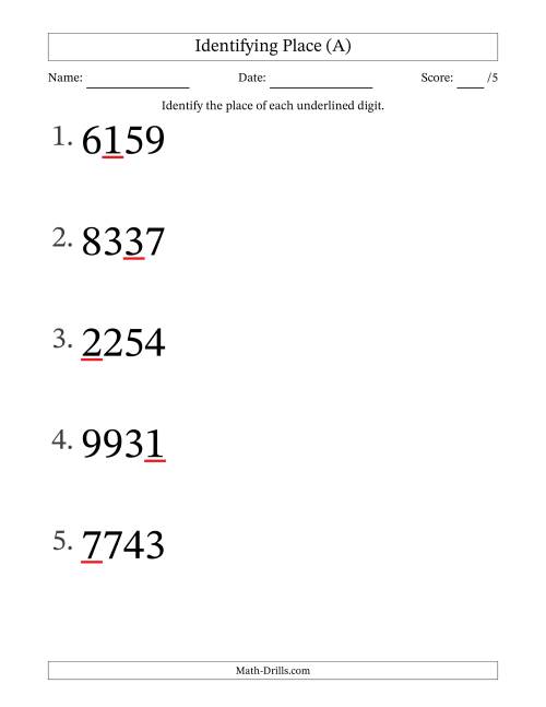 The SI Format Identifying Place from Ones to Thousands (Large Print) (A) Math Worksheet
