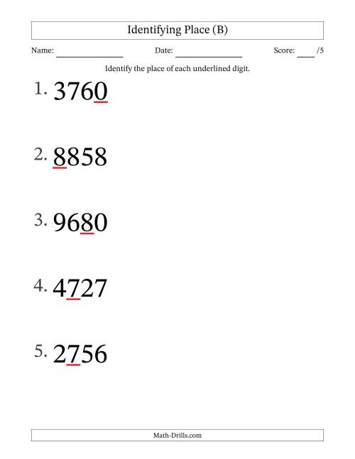 The SI Format Identifying Place from Ones to Thousands (Large Print) (B) Math Worksheet