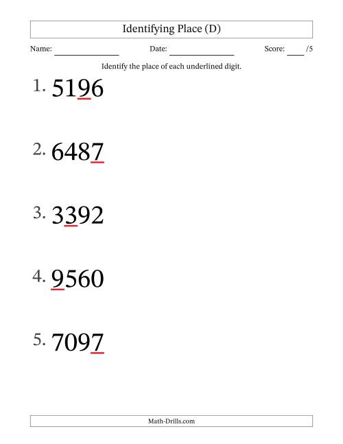 The SI Format Identifying Place from Ones to Thousands (Large Print) (D) Math Worksheet