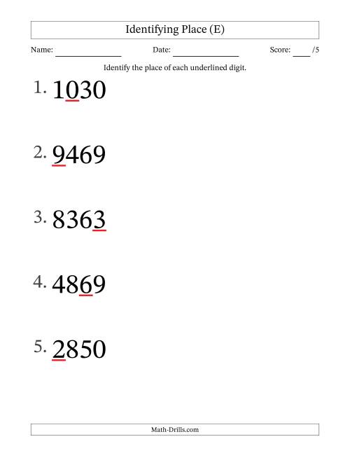 The SI Format Identifying Place from Ones to Thousands (Large Print) (E) Math Worksheet