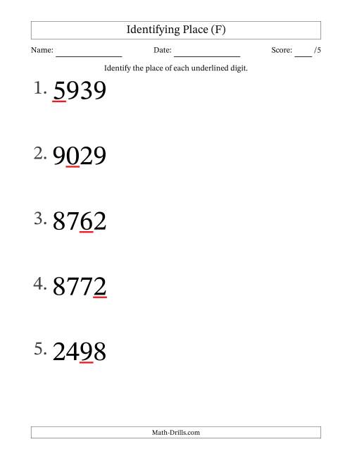 The SI Format Identifying Place from Ones to Thousands (Large Print) (F) Math Worksheet