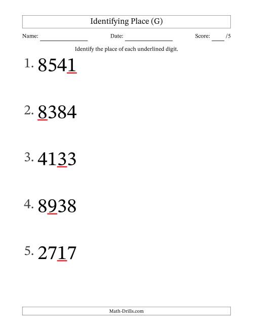 The SI Format Identifying Place from Ones to Thousands (Large Print) (G) Math Worksheet
