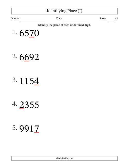 The SI Format Identifying Place from Ones to Thousands (Large Print) (I) Math Worksheet