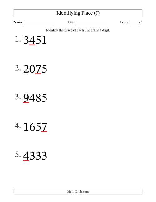 The SI Format Identifying Place from Ones to Thousands (Large Print) (J) Math Worksheet