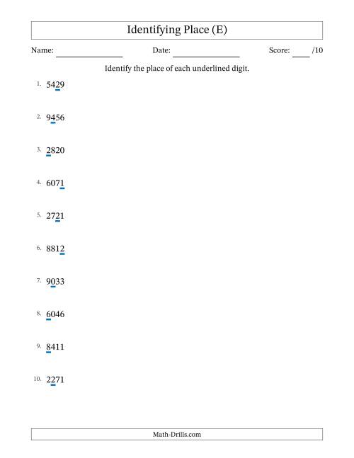 The Identifying Place from Ones to Thousands (E) Math Worksheet