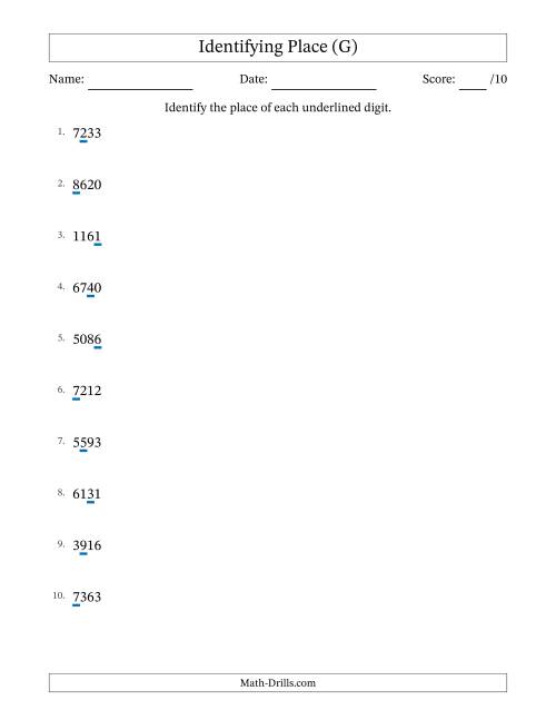 The Identifying Place from Ones to Thousands (G) Math Worksheet