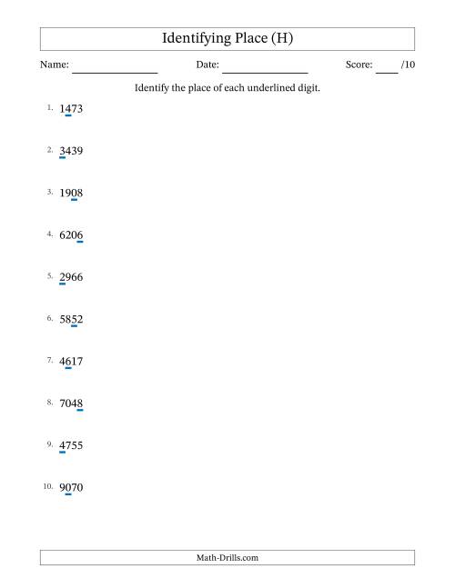 The Identifying Place from Ones to Thousands (H) Math Worksheet