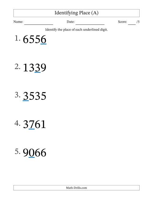 The Identifying Place from Ones to Thousands (Large Print) (A) Math Worksheet