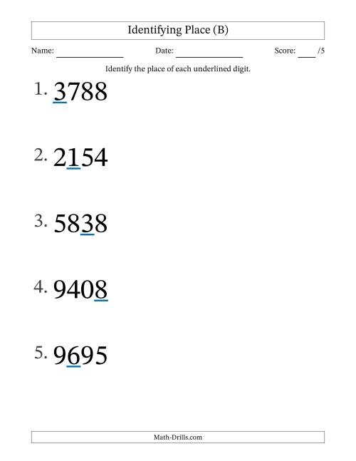 The Identifying Place from Ones to Thousands (Large Print) (B) Math Worksheet