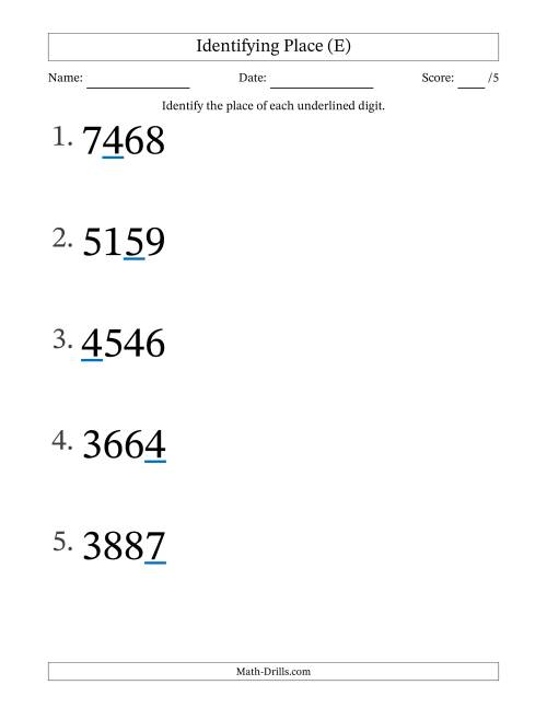 The Identifying Place from Ones to Thousands (Large Print) (E) Math Worksheet