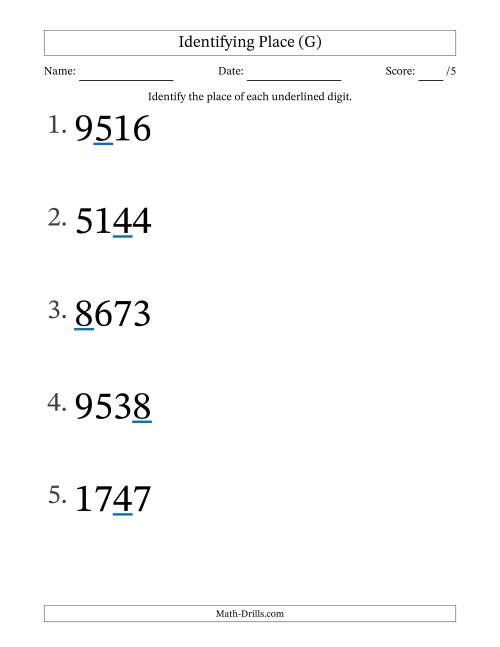 The Identifying Place from Ones to Thousands (Large Print) (G) Math Worksheet