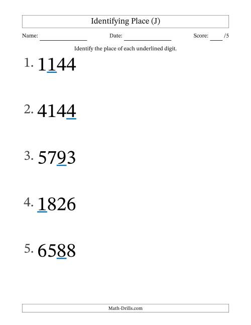 The Identifying Place from Ones to Thousands (Large Print) (J) Math Worksheet