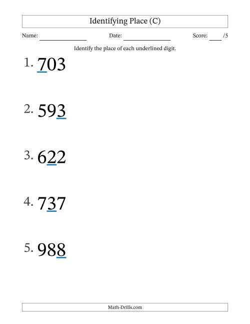 The Identifying Place from Ones to Hundreds (Large Print) (C) Math Worksheet