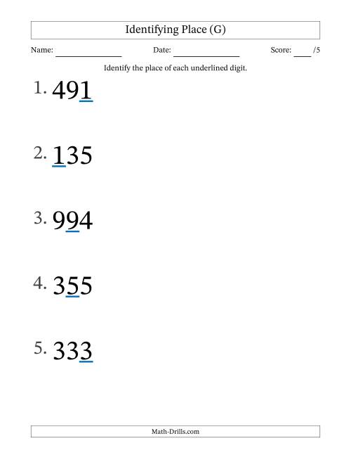 The Identifying Place from Ones to Hundreds (Large Print) (G) Math Worksheet
