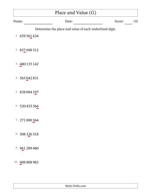 The SI Format Determining Place and Value from Ones to Hundred Millions (G) Math Worksheet