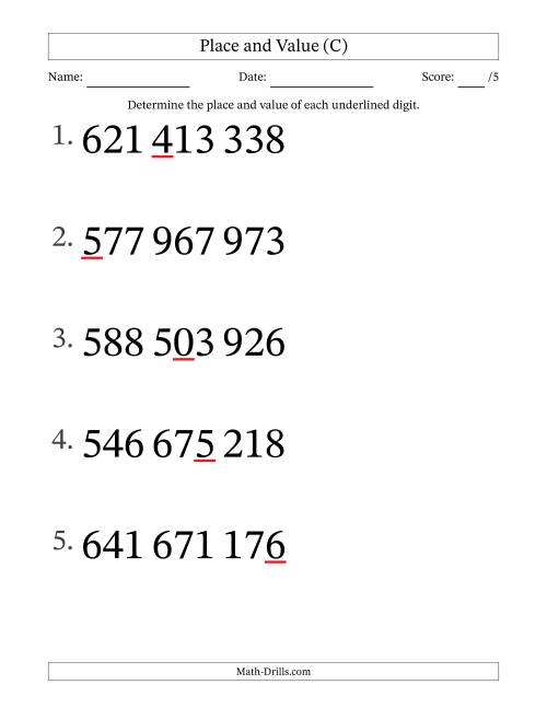 The SI Format Determining Place and Value from Ones to Hundred Millions (Large Print) (C) Math Worksheet