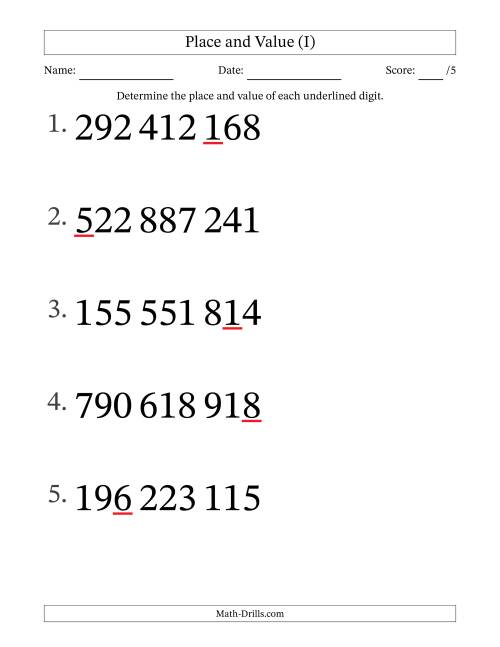 The SI Format Determining Place and Value from Ones to Hundred Millions (Large Print) (I) Math Worksheet