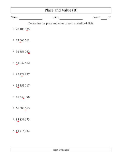 The SI Format Determining Place and Value from Ones to Ten Millions (B) Math Worksheet