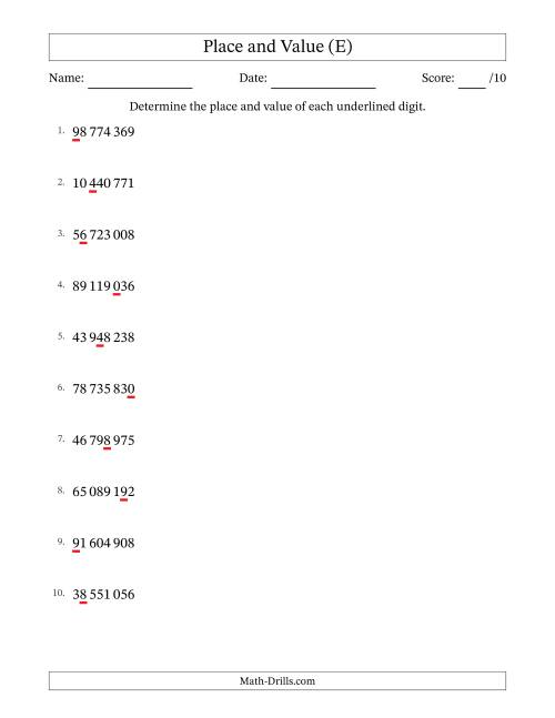 The SI Format Determining Place and Value from Ones to Ten Millions (E) Math Worksheet