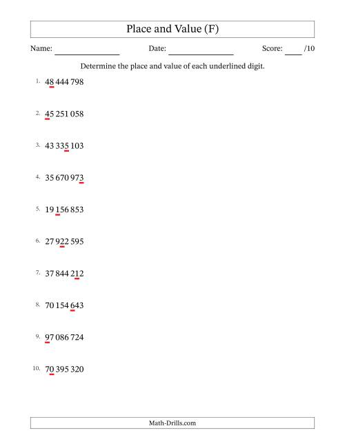 The SI Format Determining Place and Value from Ones to Ten Millions (F) Math Worksheet