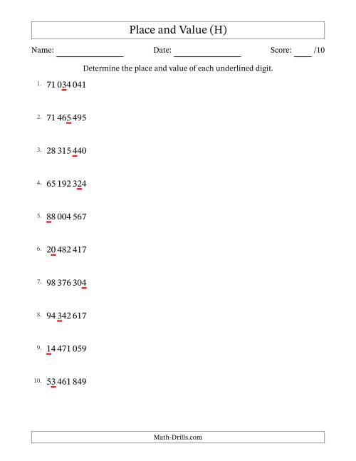 The SI Format Determining Place and Value from Ones to Ten Millions (H) Math Worksheet