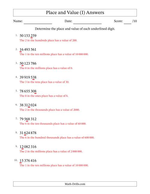 The SI Format Determining Place and Value from Ones to Ten Millions (I) Math Worksheet Page 2