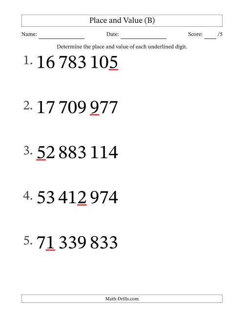 The SI Format Determining Place and Value from Ones to Ten Millions (Large Print) (B) Math Worksheet