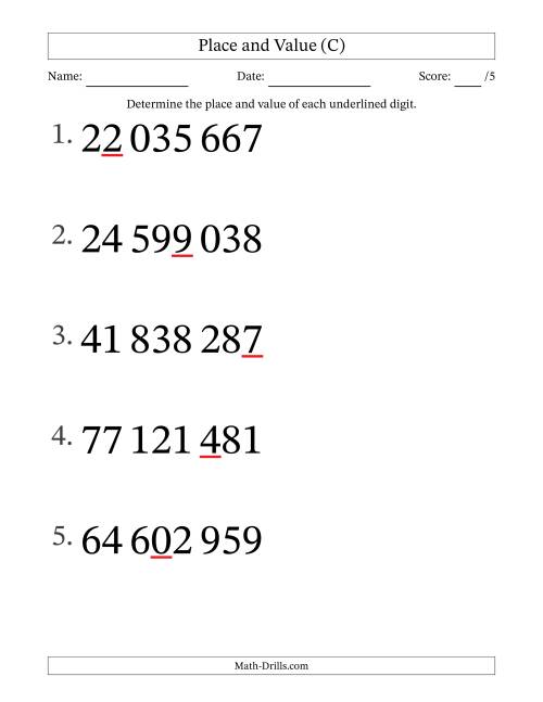 The SI Format Determining Place and Value from Ones to Ten Millions (Large Print) (C) Math Worksheet