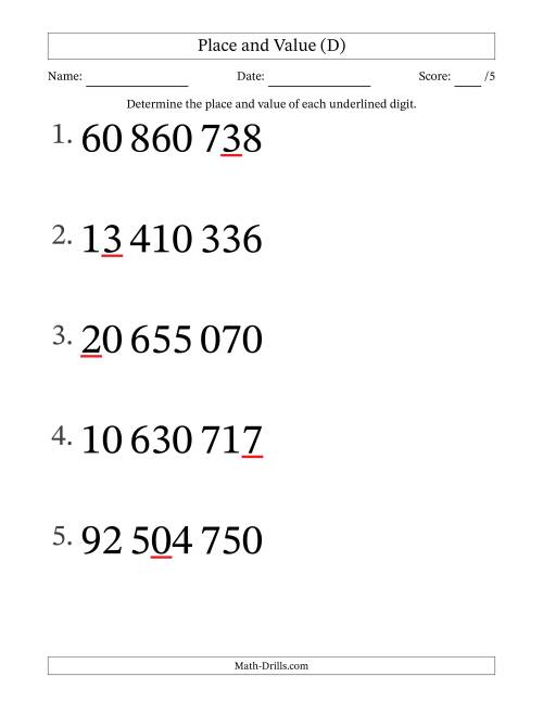 The SI Format Determining Place and Value from Ones to Ten Millions (Large Print) (D) Math Worksheet