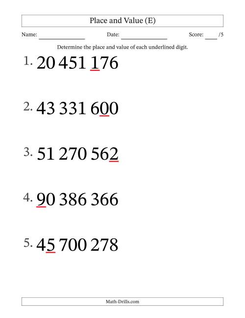 The SI Format Determining Place and Value from Ones to Ten Millions (Large Print) (E) Math Worksheet