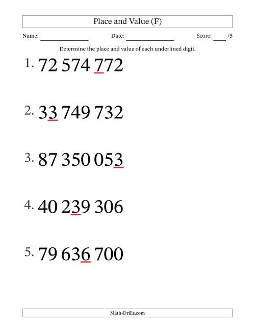 The SI Format Determining Place and Value from Ones to Ten Millions (Large Print) (F) Math Worksheet