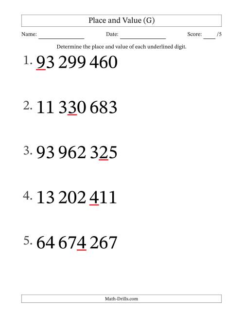 The SI Format Determining Place and Value from Ones to Ten Millions (Large Print) (G) Math Worksheet