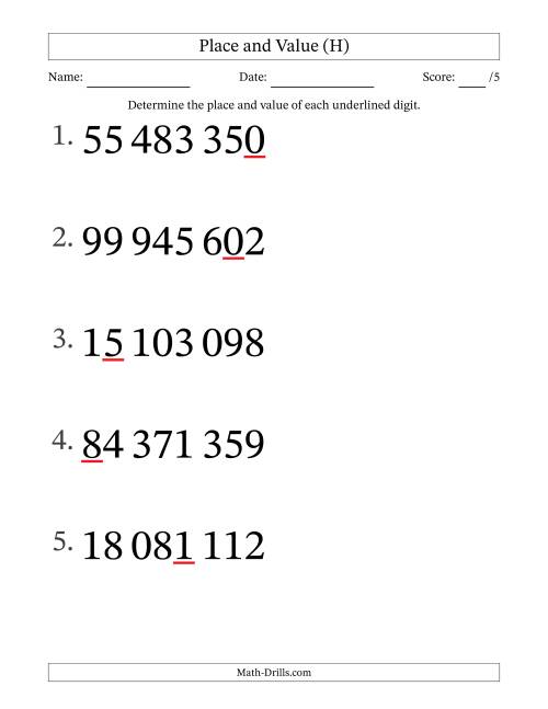 The SI Format Determining Place and Value from Ones to Ten Millions (Large Print) (H) Math Worksheet