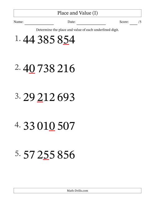 The SI Format Determining Place and Value from Ones to Ten Millions (Large Print) (I) Math Worksheet