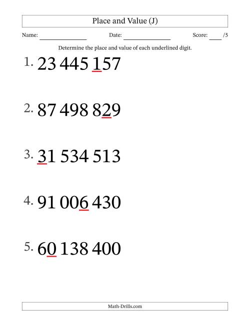 The SI Format Determining Place and Value from Ones to Ten Millions (Large Print) (J) Math Worksheet