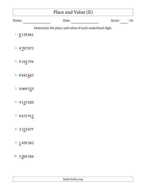 The SI Format Determining Place and Value from Ones to Millions (E) Math Worksheet
