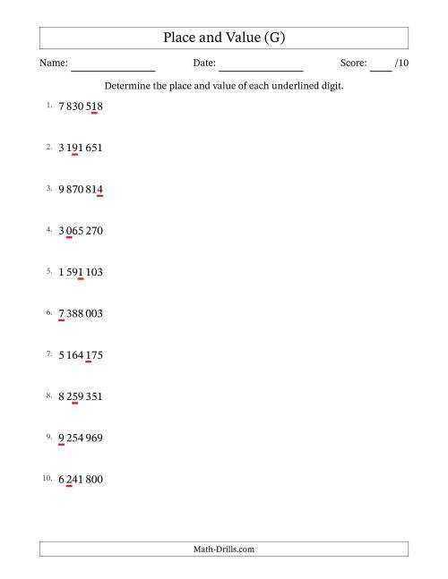 The SI Format Determining Place and Value from Ones to Millions (G) Math Worksheet