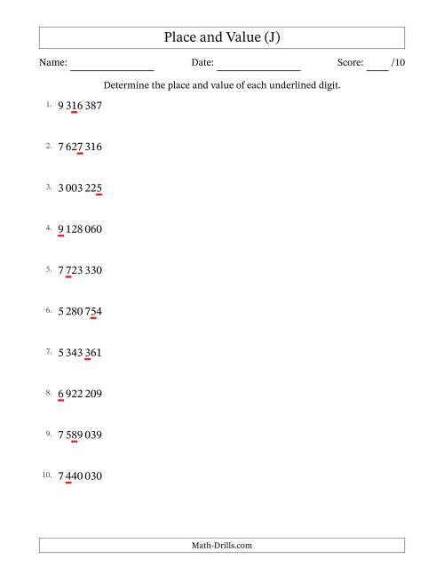 The SI Format Determining Place and Value from Ones to Millions (J) Math Worksheet