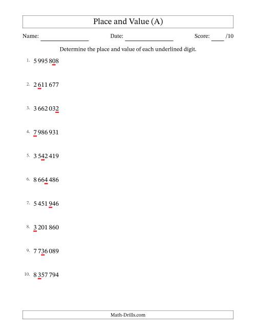 The SI Format Determining Place and Value from Ones to Millions (All) Math Worksheet