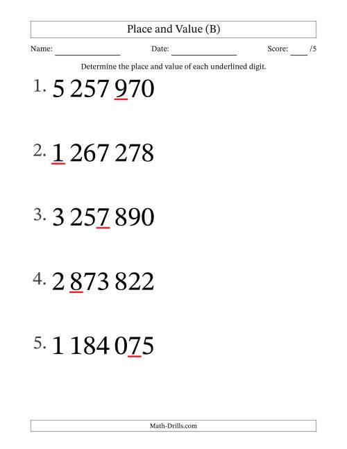 The SI Format Determining Place and Value from Ones to Millions (Large Print) (B) Math Worksheet