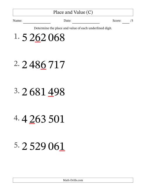The SI Format Determining Place and Value from Ones to Millions (Large Print) (C) Math Worksheet