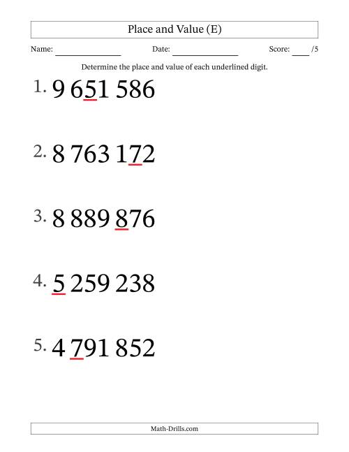 The SI Format Determining Place and Value from Ones to Millions (Large Print) (E) Math Worksheet