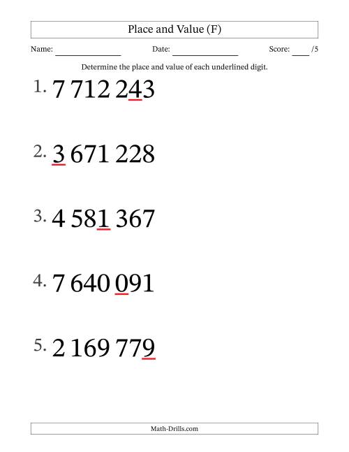 The SI Format Determining Place and Value from Ones to Millions (Large Print) (F) Math Worksheet