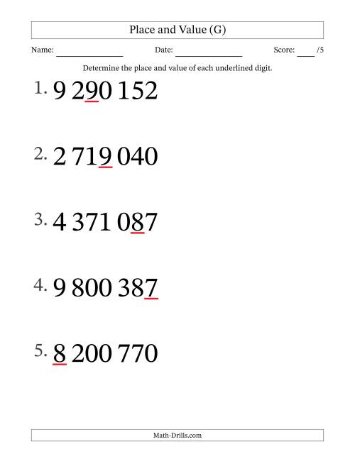 The SI Format Determining Place and Value from Ones to Millions (Large Print) (G) Math Worksheet