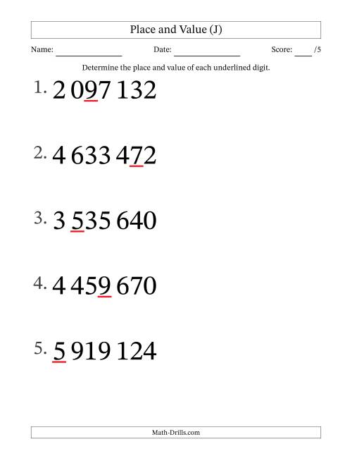 The SI Format Determining Place and Value from Ones to Millions (Large Print) (J) Math Worksheet
