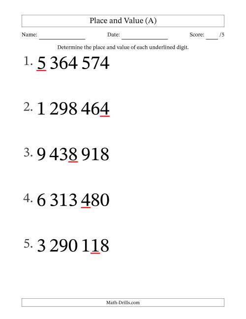 The SI Format Determining Place and Value from Ones to Millions (Large Print) (All) Math Worksheet